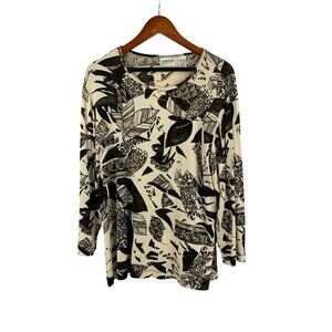 Chicos Travelers Leaf Print Top Size 3 Acetate/Spandex